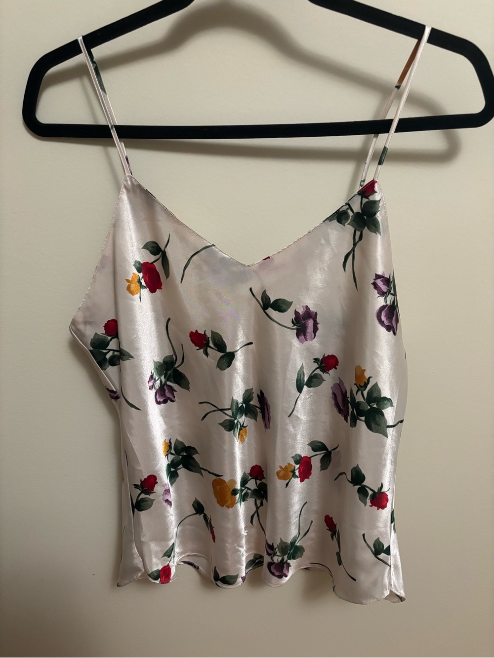 Silky Floral Spaghetti Strap Cami Top - Ivory with Multi Floral